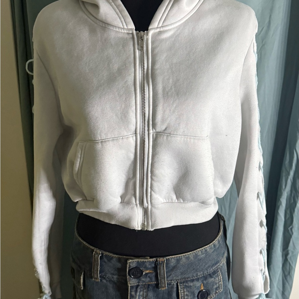 Women's White cropped customized hoodie